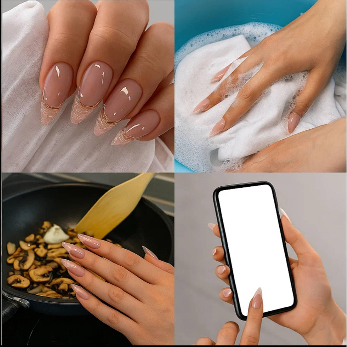 Generic 24Pcs Stiletto Press on Nails Long Almond Gold Lined Elegant & Chic Shiny with Accessory Tools, French Tip False Nails Fake Stick on False for Home Use (Stiletto Gold Shiny)