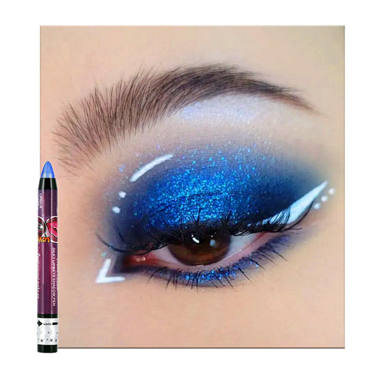 LYNTYAOU Blue Eyeshadow Stick, Metallic Blue Color Cream Eye Shadow, Soft Smooth Glitter Eyeshadows, Starry Blue Eye Shadow Pen Pencil Crayon, Highly Pigmented Eyeliner Eye Makeup