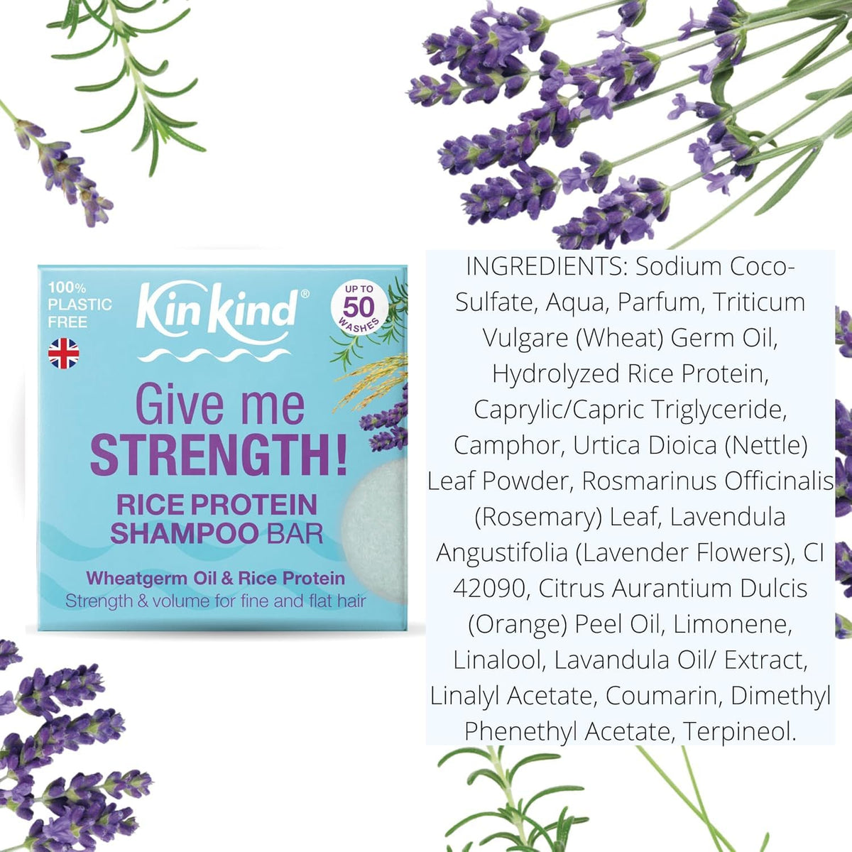 KinKind Rice Water Shampoo Bar for Hair Growth. Give Me STRENGTH! Shampoo Bars for hair UK made. Solid Shampoo Bar with Rice Protein & Rosemary for Thickening Menopause, Thinning, Fine & Flat Hair