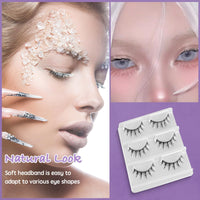 Klfoho Manga Lashes Natural Wet Look Wispy Spiky Lashes Anime Eyelashes Wispy Natural Lashes Extension Strip Japanese Style Fake Eye Lashes Handmade (Black White 3 Pairs)