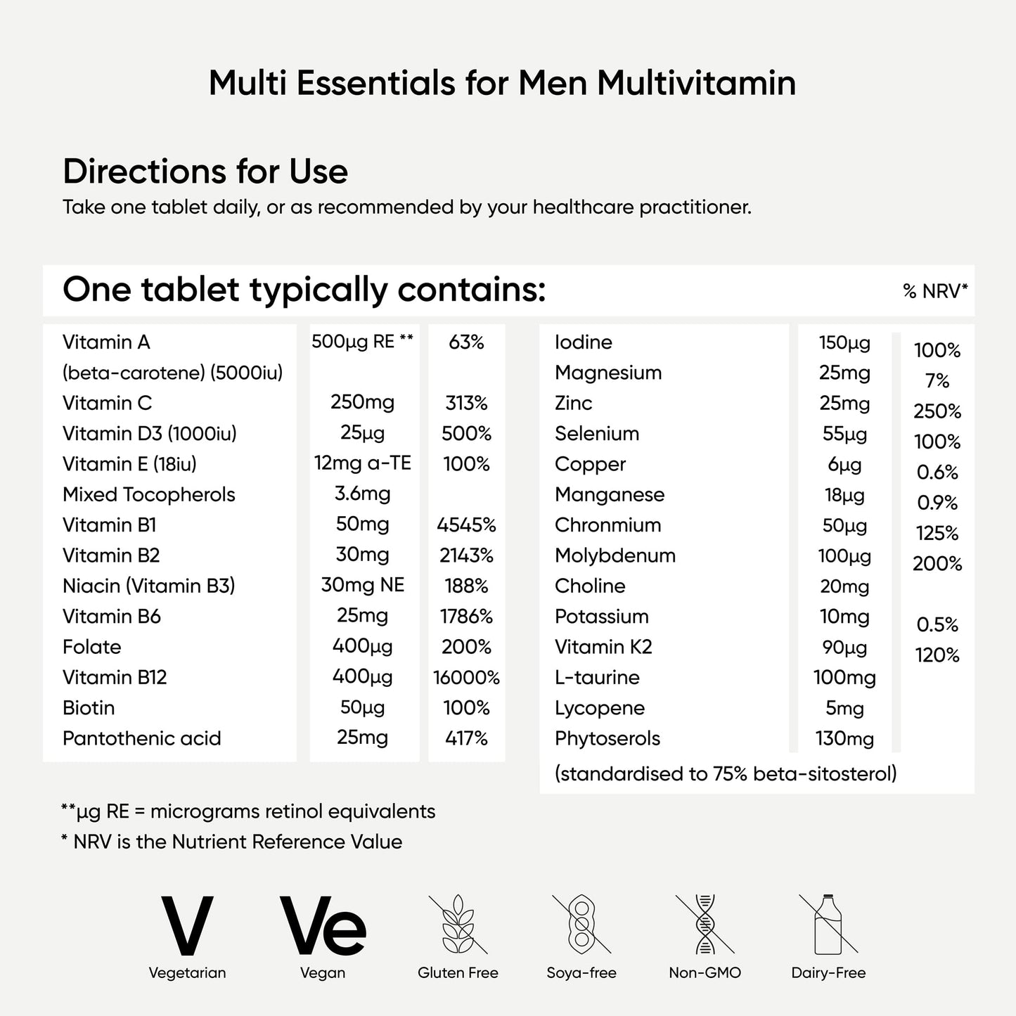 Nutri Advanced - Multi Essentials for Men Multivitamin - Vegetarian and Vegan - 60 Tablets