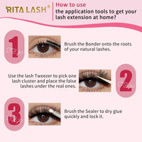RITALASH Lash Extension Kit DIY 640pcs Lash Clusters Eyelash Extension, 10-16mm Individual Lashes Kit with Lash Bond and Seal, Lash Tweezers for Self Use (30D+40D+50D+60D KIT)