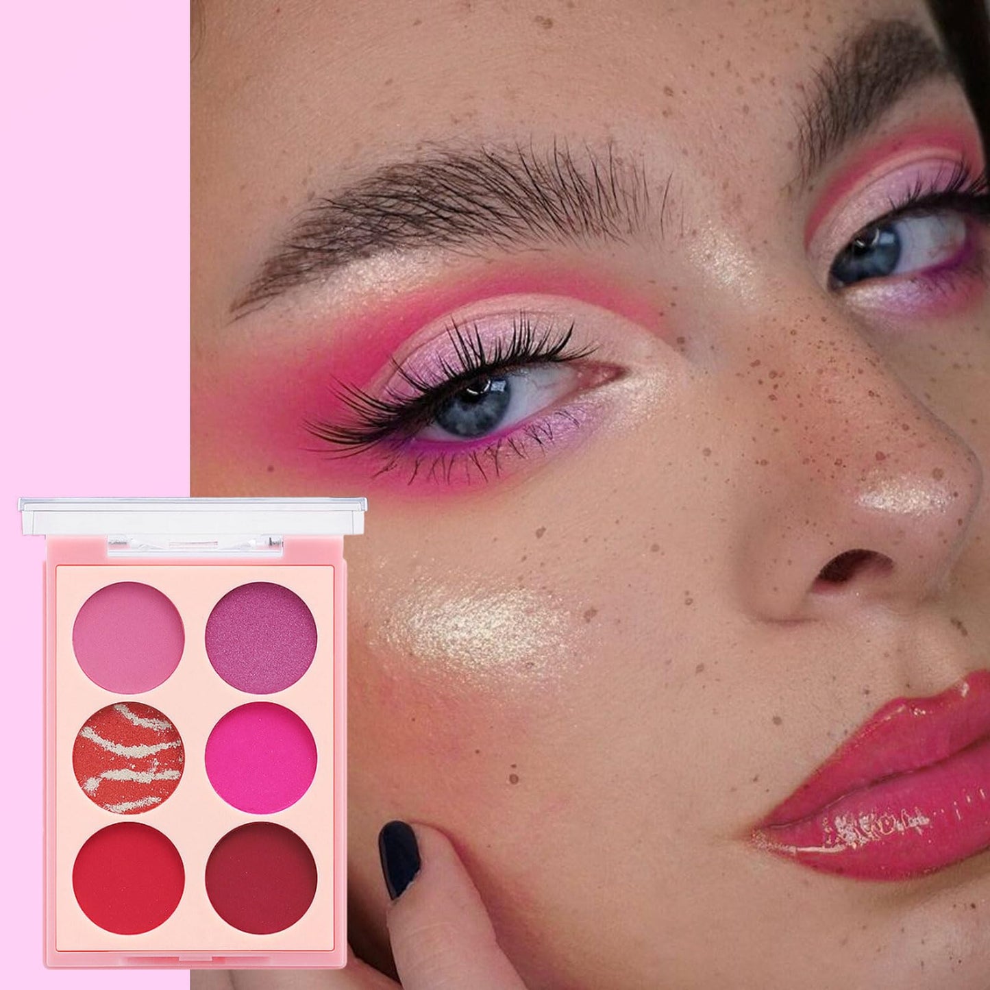 LYNTYAOU Pink Eyeshadow Palette, Pink Make-Up Palettes Shimmer Eye Shadow, Highly Pigmented Longlasting Matte Shimmering Make up Set, 6 Colour Waterproof Eye Shadow Palette