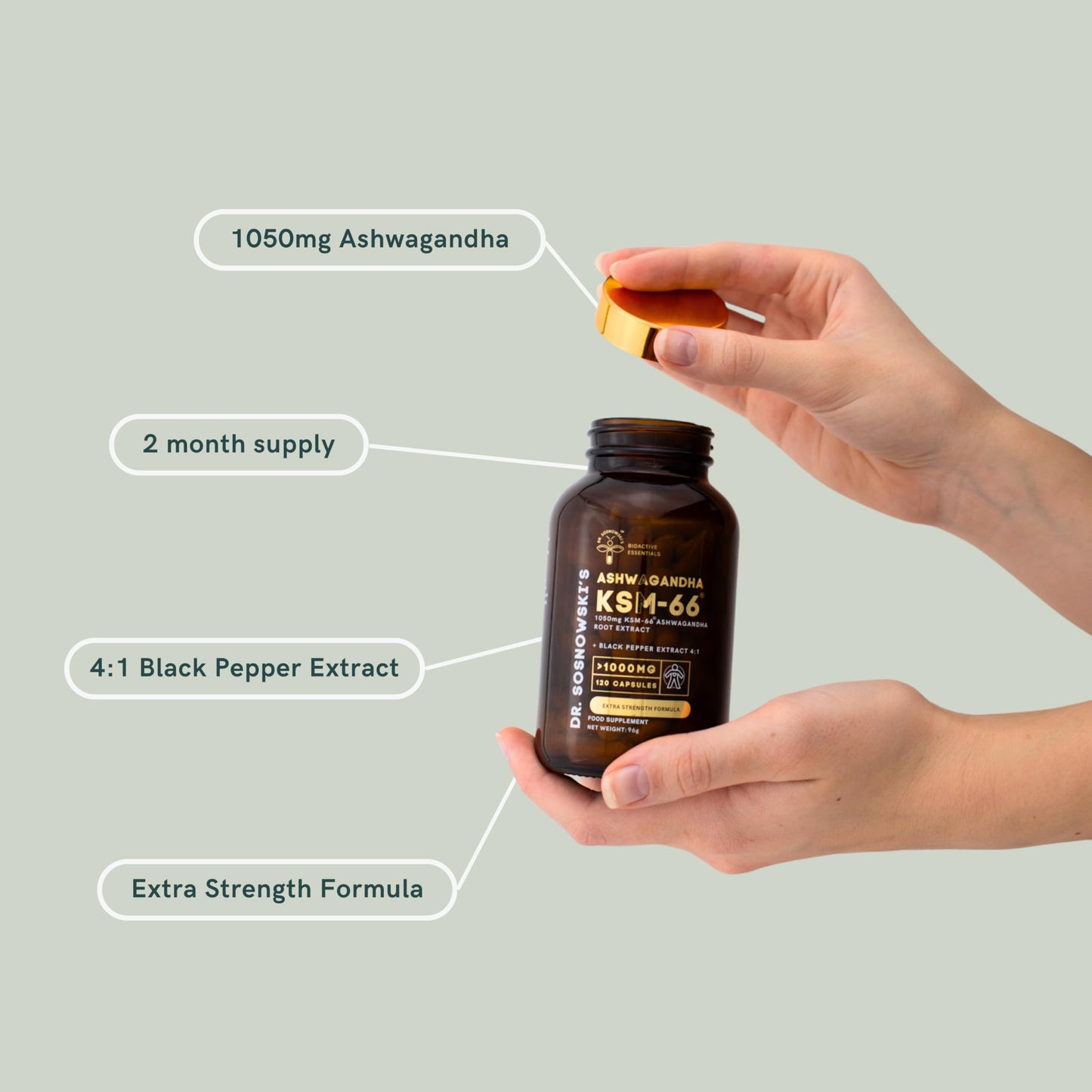 Dr. Sosnowski's BioActive KSM-66 Ashwagandha Capsules | 1050mg KSM-66 Ashwangandha with Black Pepper Extract, Extra Strength Formula (120 Capsules)