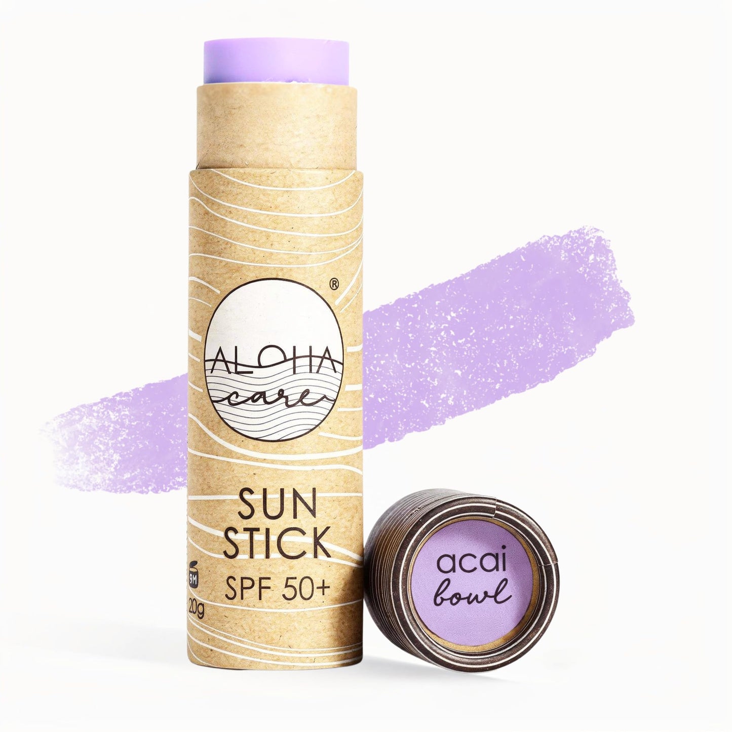 Aloha Care Aloha Sun Stick SPF 50+ | Sunblock Stick for Face | Sunscreen for Surfing | Great Sun Cream for Kids & Outdoor Sports Sunscreen | Plastic Free Packaging 20g | Made in Europe (Purple)