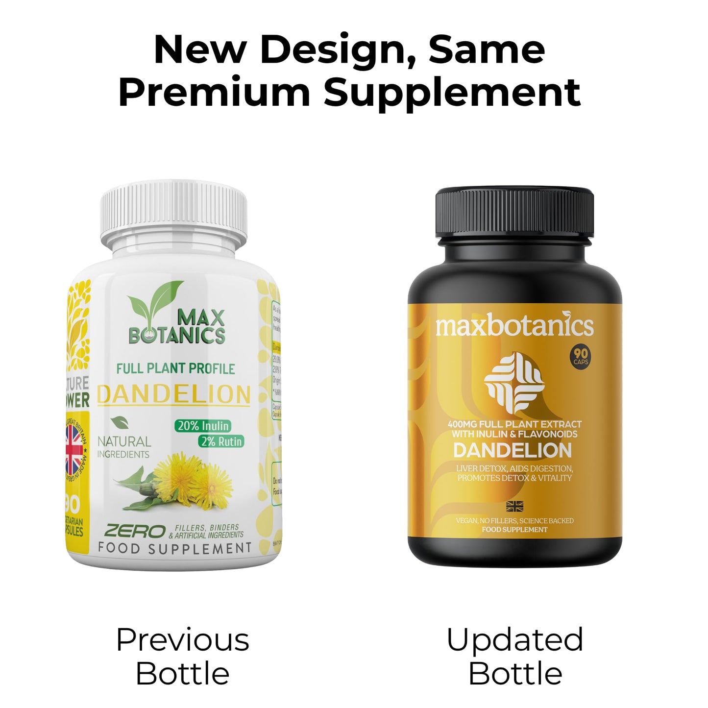 Max Botanics Dandelion Root Leaf Extract and Full Plant Profile Liver Detox Digestion & Vitality with Inulin and Flavonoids Vegan No Fillers or Binders UK Made 90 Capsules