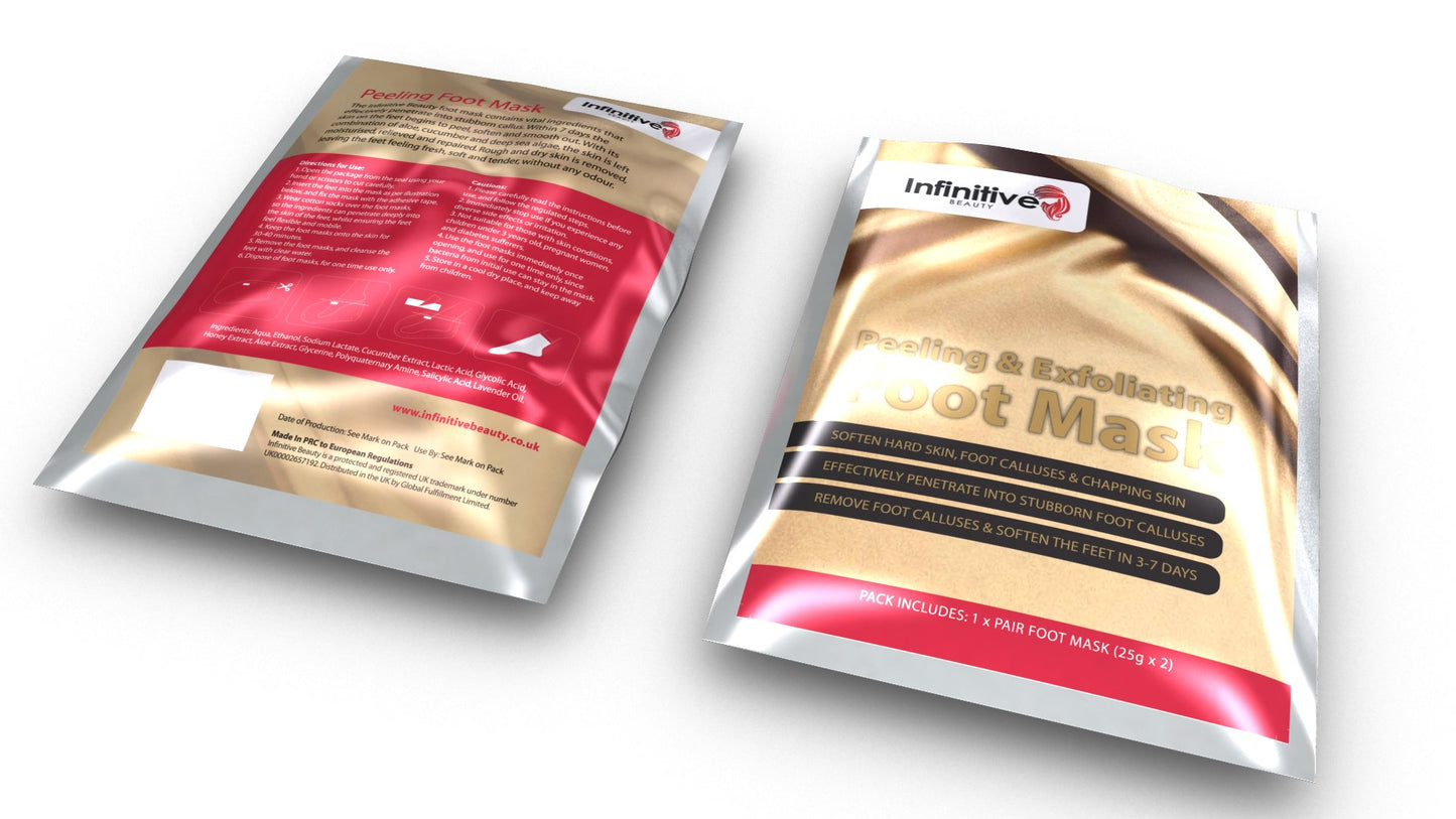 Infinitive Beauty Exfoliating Foot Mask Peeling Feet Masks Pair, Exfoliator, Exfoliater, Exfoliating Scrub, Whitening and Moisturiser, Clear Foot Odour, Remove Hard Dead Skin, Soft Feet, Cleanser, 7 Days Effective