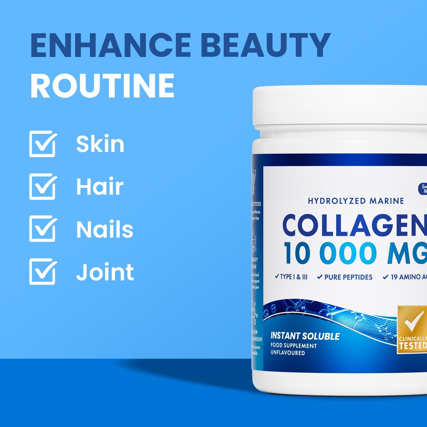 Swedish Nutra Marine Collagen 10,000 mg Unflavoured Powder, 300 g, 30 Day