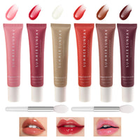 Liameph 6 PCS Lip Balm Summer Lip Butter Balm Lip Oil with 2 Lip Brushes Soothes Dry Lips Summer Lip Balm Nourishing Lip Ma-Sk and Lip Balm Instant Shine and Hydration for Men and Women