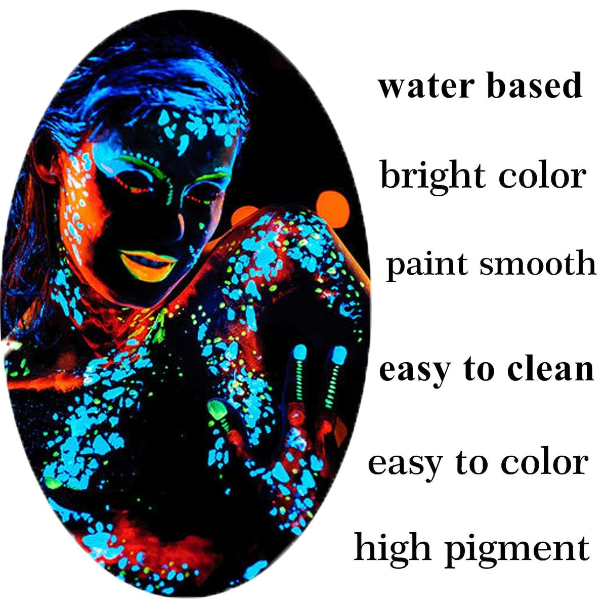Go Ho Neon Orange Body Paint Washable(2.37oz,70ml),Glow UV Blacklight Face Paint,Water Based Neon Fluorescent Orange Face Paint for SFX Cosplay Costumes Festivals Halloween Makeup