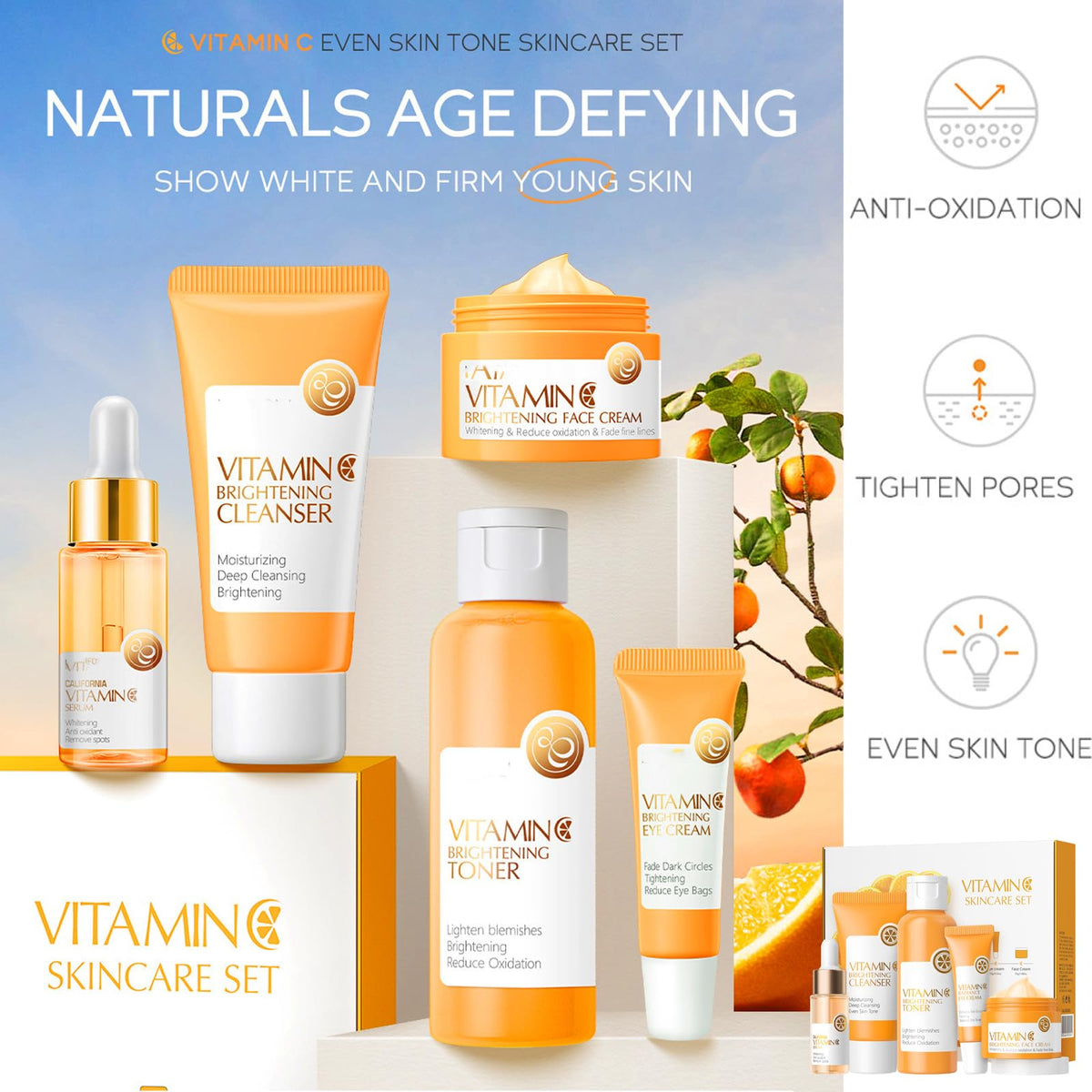 HAORQEE Skin Care Sets & Kits for Teenage Girls Gifts, Vitamin C Skincare Set Simple Beauty Pamper Anti-Ageing,Brightening,Moisturising Gift Sets for Women, Includes Cleanser-Toner-Serum-Eye Cream-Serum Cream