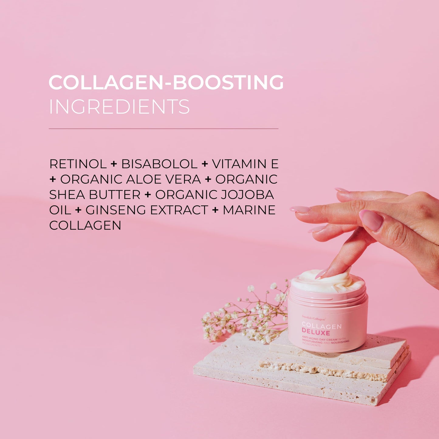 Swedish Collagen Retinol Day Cream I Hydrated & Smooth Skin Treatment I Vitamin E, Organic Aloe Vera, Shea butter, Jojoba Oil I Made in Sweden - 50ml