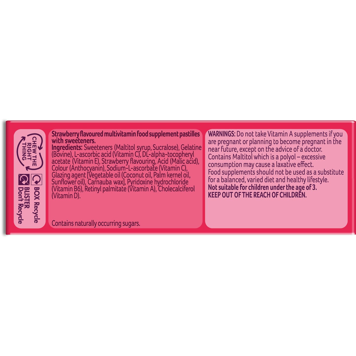 Bassetts Vitamins Multivitamins, Strawberry Flavour, 3-6 Years, 30 Pastilles