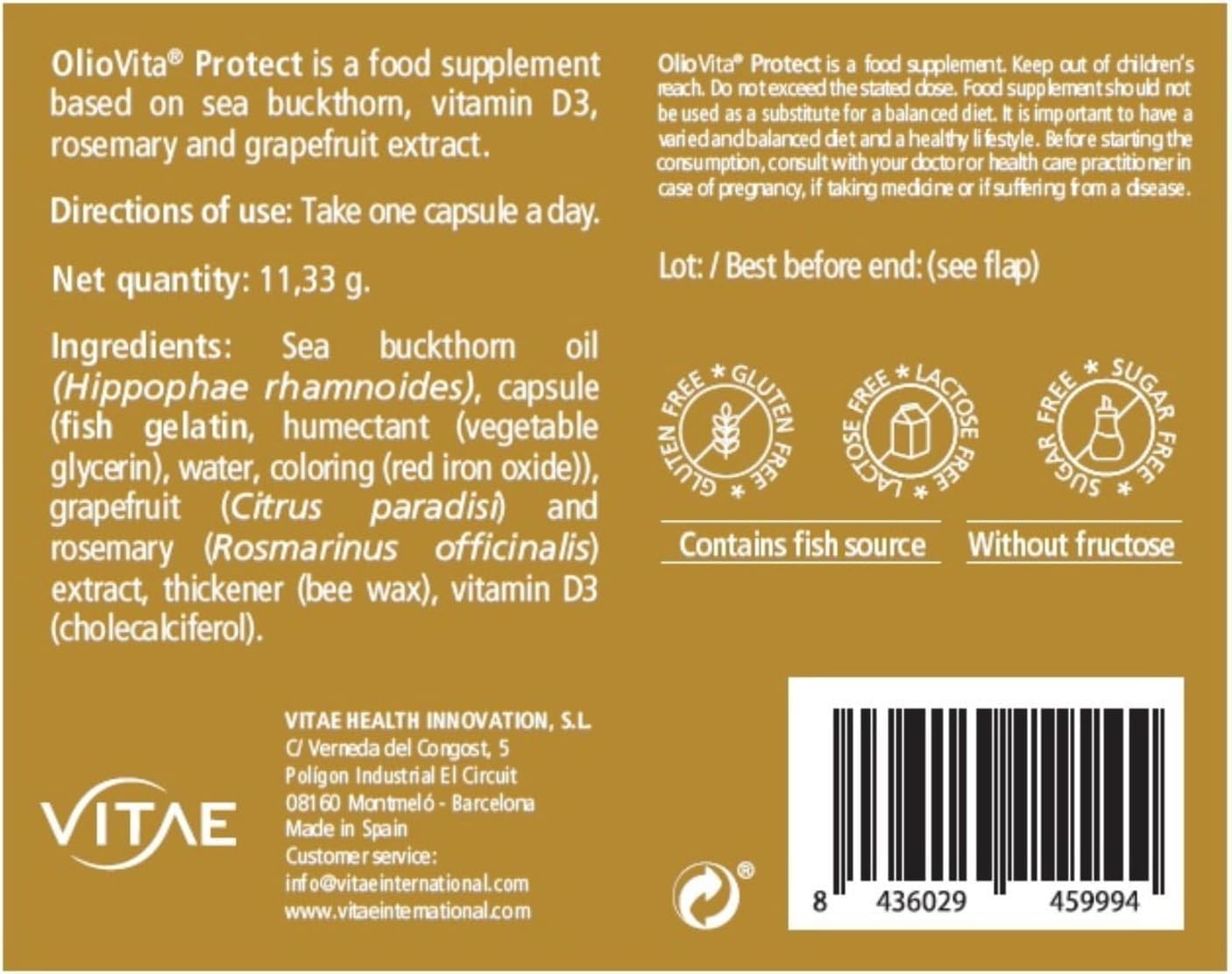 Vitae OlioVita Protect | Sun Protection Supplements | Prevention Sun Damage, Sun Allergy, Sun Burns | Safe and Healthy Tanning | Antioxidant | 15 Capsules