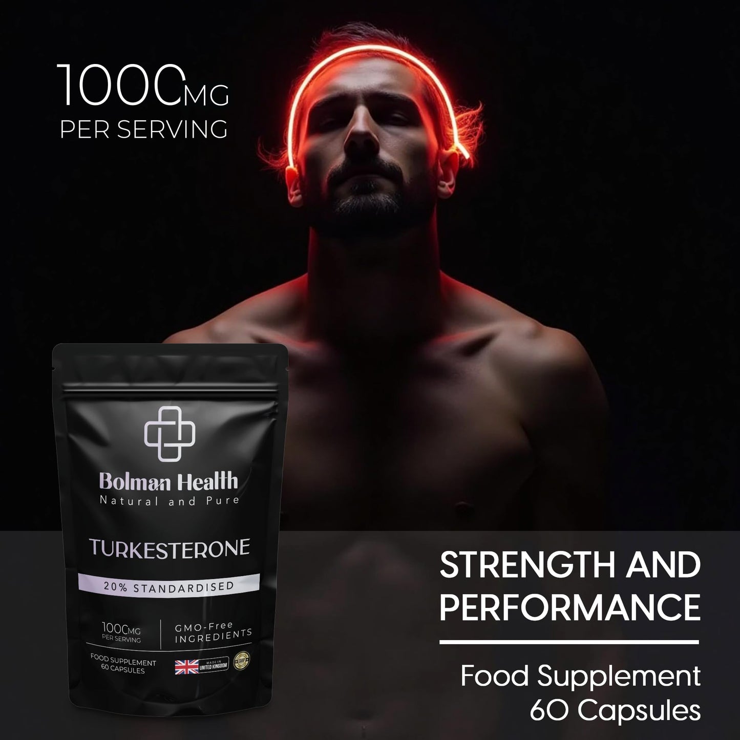 Bolman Health Turkesterone Capsules | 1000mg Ajuga Turkestanica Extract (20% Standardised) | Supports Strength, Muscle Function & Recovery | 60 Vegan Capsules | Non-GMO | Turkesterone Supplement