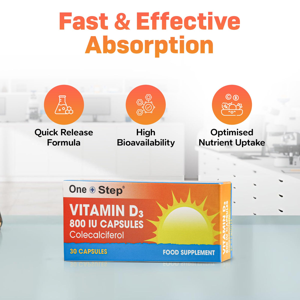 One Step | Vitamin D 800IU | Colecalciferol Capsules | Vitamin D Supplements for Women & Men (120 Capsules)