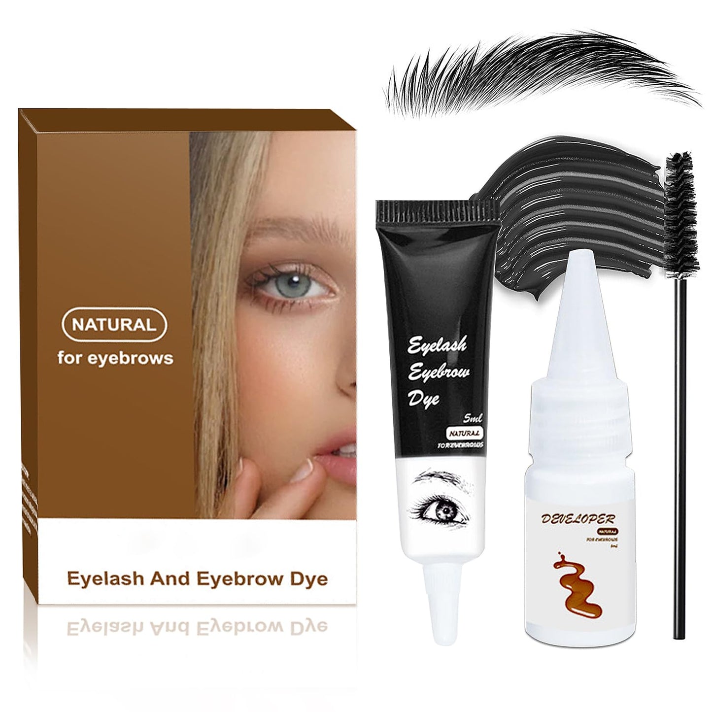 NLFOX Black Eyebrow Tint - 2-in-1 Eyelash Tint & Eyebrow Dye Kit - Waterproof Eye Brow and Lash Tint Kit Long Lasting - Natural Black Eyelash Dye 10min Fast & Easy for Starters Home Use