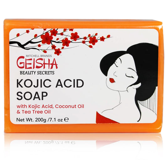 Geisha, Kojic Acid Soap - 7 oz / 200g - BIG SIZE Skin Brightening Bar, Helps to Reduce Pigmentation on: Face, Body, Hands, Knuckles, with Coconut Oil