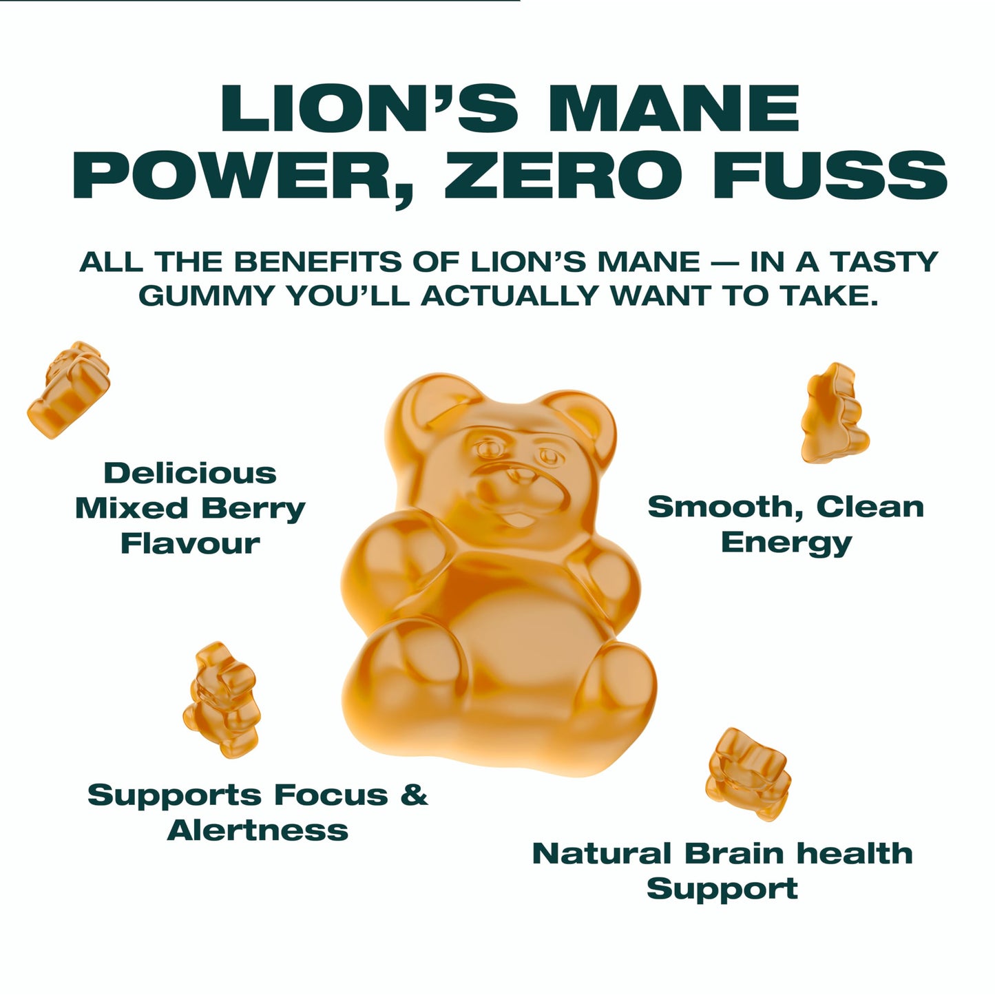 Swiss Peak Lion's Mane 2000mg Max-Strength Gummies, Ginkgo Biloba, Citicoline, Cordyceps, Vitamins B5, B12, 30 Pieces, UK Made | Mental Clarity, Effective Alternative to Capsules and Tablets
