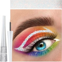 QUIWEN Glitter Eyeliner, Glitter Eye Silver, Liquid Glitter Eyeshadow, Waterproof Sparkle Long-Lasting Smudge-proof Liquid Eye Liners, Quick Dry Shimmer White Silver Beauty Makeup For Women (Silver)