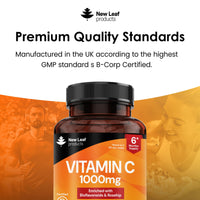 NEW LEAF PRODUCTS Vitamin C Tablets 1000mg - Enriched with Bioflavonoids & Rosehip - Premium Vitamin C Supplements - 360 Vegan Vitamin C Tablets High Strength Ascorbic Acid VIT C for Normal Immune System UK Made