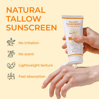 Jardient Beef Tallow Sunscreen SPF 50 with Mineral : Instant Sun Protection-Non Nano Zinc Oxide Sunblock-Beach Jogging Outdoor Sports - 3 Fl oz, 85g