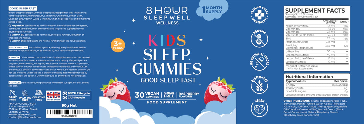 8 Hour Sleepwell Sleep Gummies for Kids – 1 Month Supply | Sugar & Gluten-Free Magnesium Gummies for Growth, Relaxation & Healthy Sleep | 30 Vegan Supplement with Magnesium, L-Theanine & Vitamin B6 | Support Ages 3+