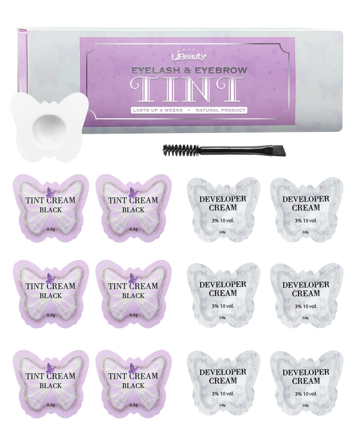 Libeauty Black Eyelash Tint Kit, 2 in 1 Brow & Eye Lash Tint Kit, Individual Package Developer & Black Lash Dye with Tools for Beginners and Salon