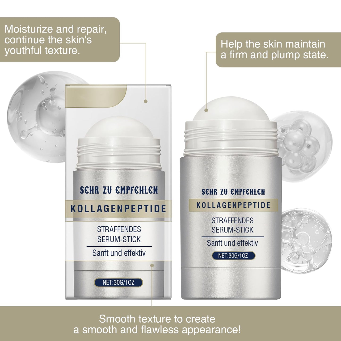 Ninnyi 2 PCS Collagen Peptides Firming Serum Stick, Anti Aging Peptides Serum Stick Improves Skin Elasticity for Tightening Sagging Skin