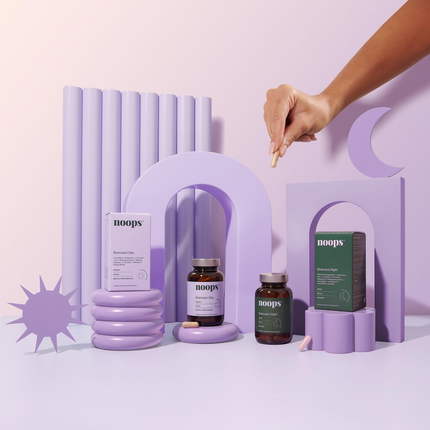 Noops Nootropics Brain Care Night for Mood, Calm & Relaxation with Ashwagandha KSM-66, L-Theanine, Montmorency Cherry, Magnesium, Lemon Balm & Lavender Supplement Complex, 60 Capsules