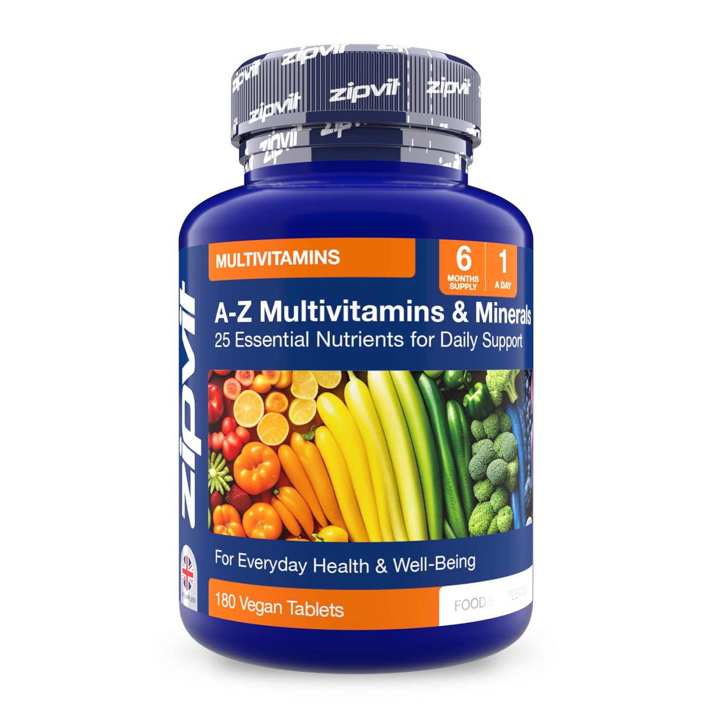 Zipvit A-Z Multivitamin Tablets for Men & Women, 25 Essential Vitamins & Minerals, Extra Support for Energy, Heart, Immunity & Mental Performance, 180 Vegan Tablets, 6 Month Supply