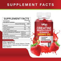 Izkan Creatine Gummies 5000mg (5G) for Men & Women - 90 Chewable Creatine Monohydrate Gummies Strawberry Flavoured | Pre Workout Gym Supplement| Muscle Boost| 3 Per Day - Vegan & Halal (1X)