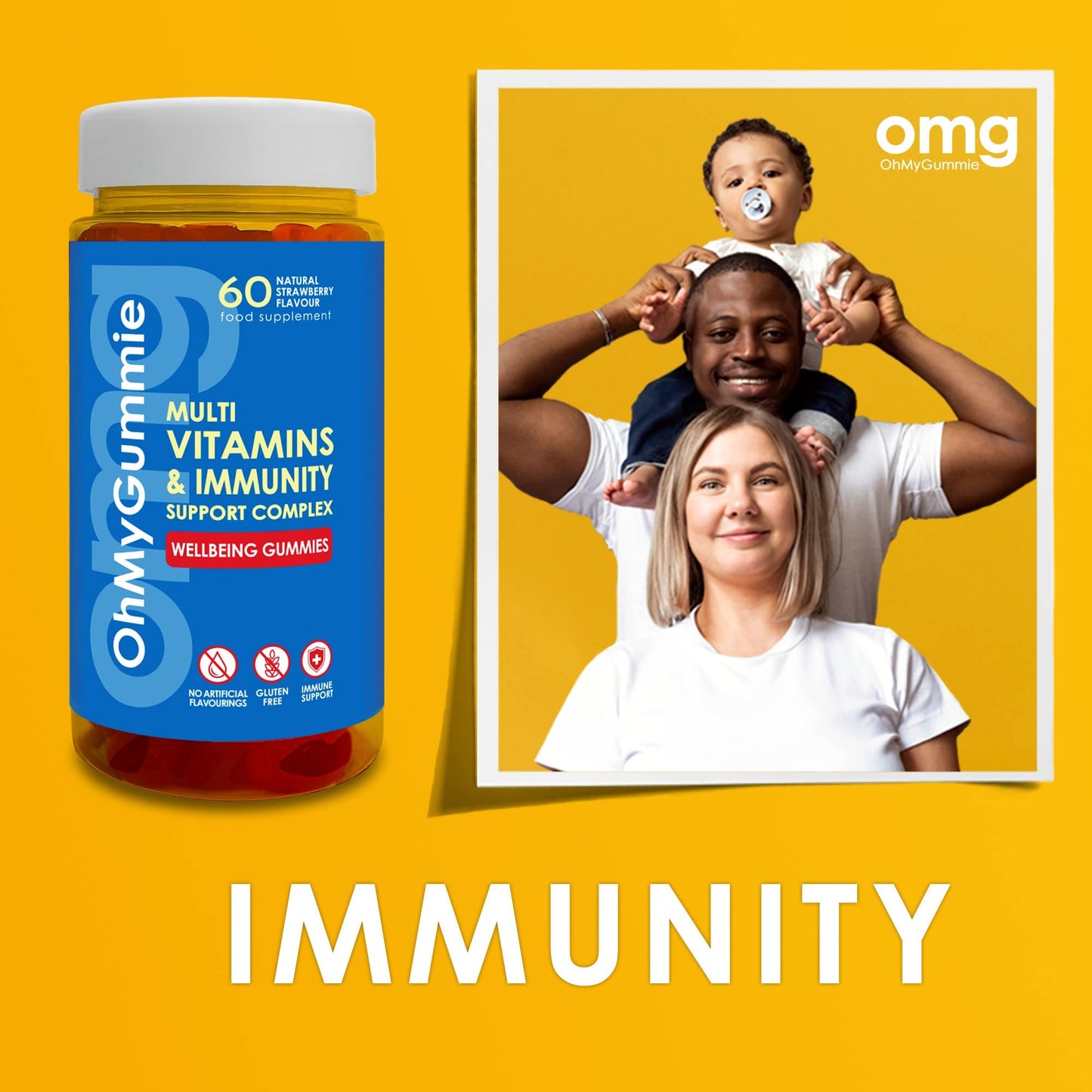 OhMyGummie OMG! Multivitamins & Immune Support Complex - Strawberry Wellbeing Gummies Vitamins, Minerals & Antioxidants (A, C, D, E, B5, B6, B7, B8, B9, B12, Iodine & Zinc) | Gluten-Free