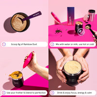 Space Goods Spacegoods Rainbow Dust - 7 Day Sample Pack, Made in England & Cruelty Free, Lions Mane, Chaga & Ashwagandha, Experience Sharper Focus, Energy & Calm, 80 mg Natural Caffeine, Coffee Flavour