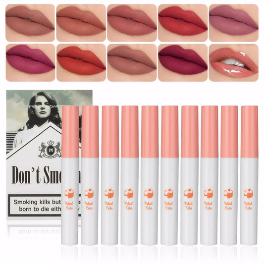 LINXINS Lana Del Rey Lipstick, Matte Lipstick Sets for Women Long Lasting Plumping Lip Gloss 10 PCS High Pigmented Velvety Waterproof Natural LipStick Makeup Gifts Set