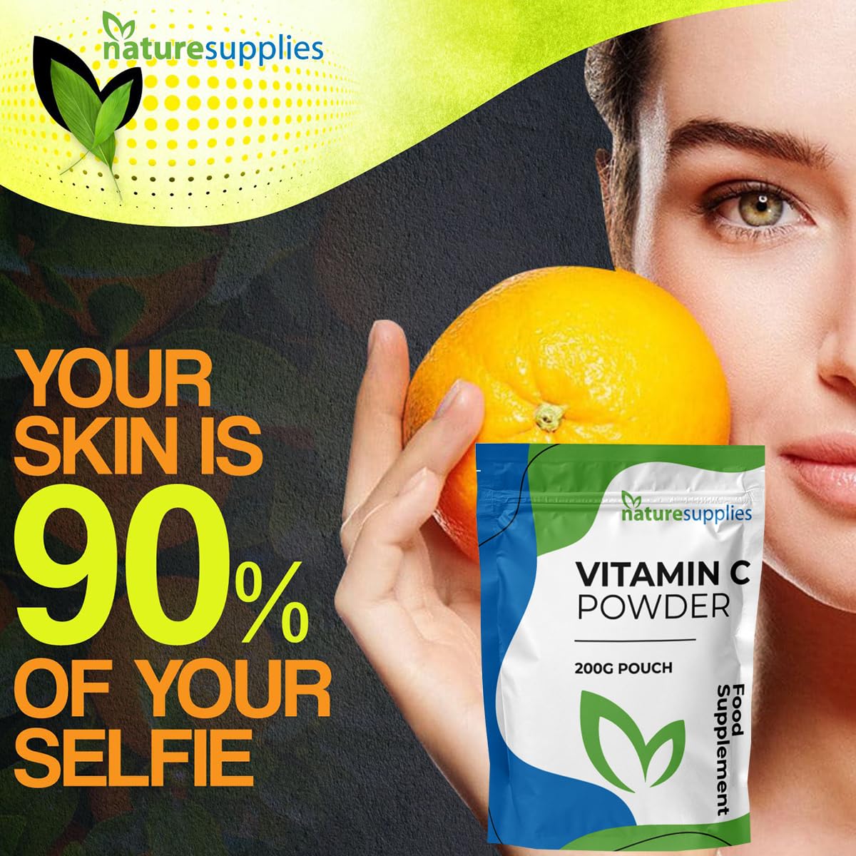 naturesupplies Vitamin C Powder 200g Ascorbic Acid UK Non GMO - Pharmaceutical Grade, Highly Concentrated No Chemicals in Our Supplements - Suitable for Vegans - Naturesupplies