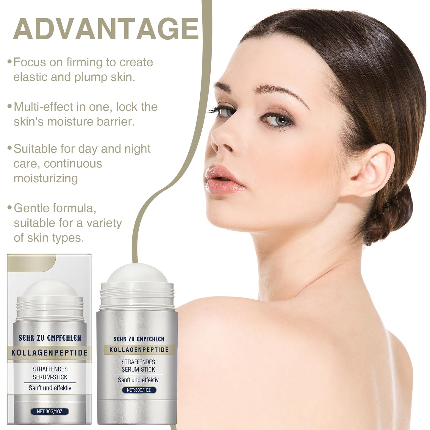 Ninnyi 2 PCS Collagen Peptides Firming Serum Stick, Anti Aging Peptides Serum Stick Improves Skin Elasticity for Tightening Sagging Skin