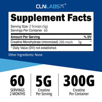 Creatine Monohydrate Powder - 300g (60 x 5g Servings) | 200 Mesh Fine Grade Powder, Pure & Mixes Easily | Includes Scoop | Unflavoured | Made in The UK By CLN Labs