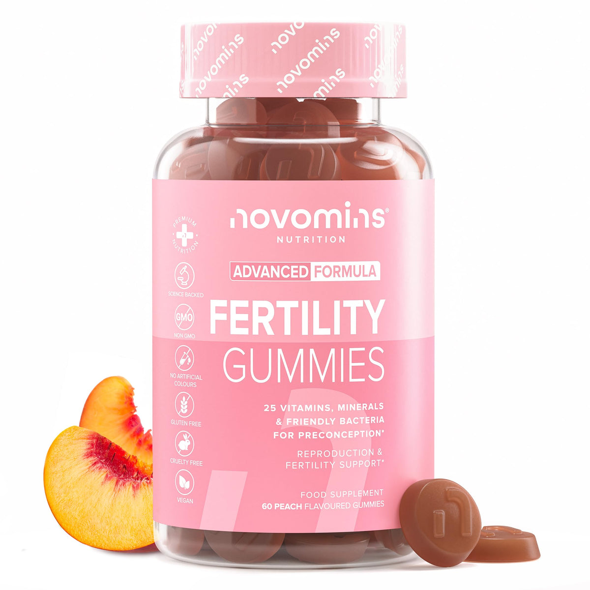 novomins Fertility Supplements for Women - 400ug Folic Acid, Inositol, Vitamin D, C, E, CoQ10-25 Prenatal Vitamins - Vegan & Gluten Free Conception Vitamins for Women - 60 Fertility Gummies - Novomins