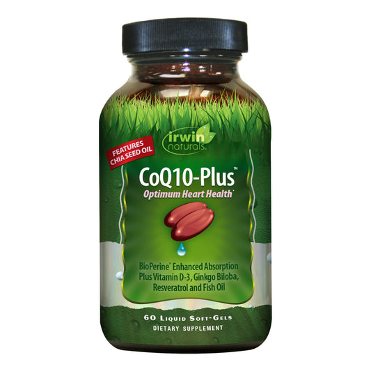Irwin Naturals CoQ10-Plus Optimum Heart Health Support Supplement - Powerful Antioxidant & Energy Boost - Enhanced Absorption with Vitamin D3, Ginkgo, Resveratrol & Omega 3's - 60 Liquid Softgels