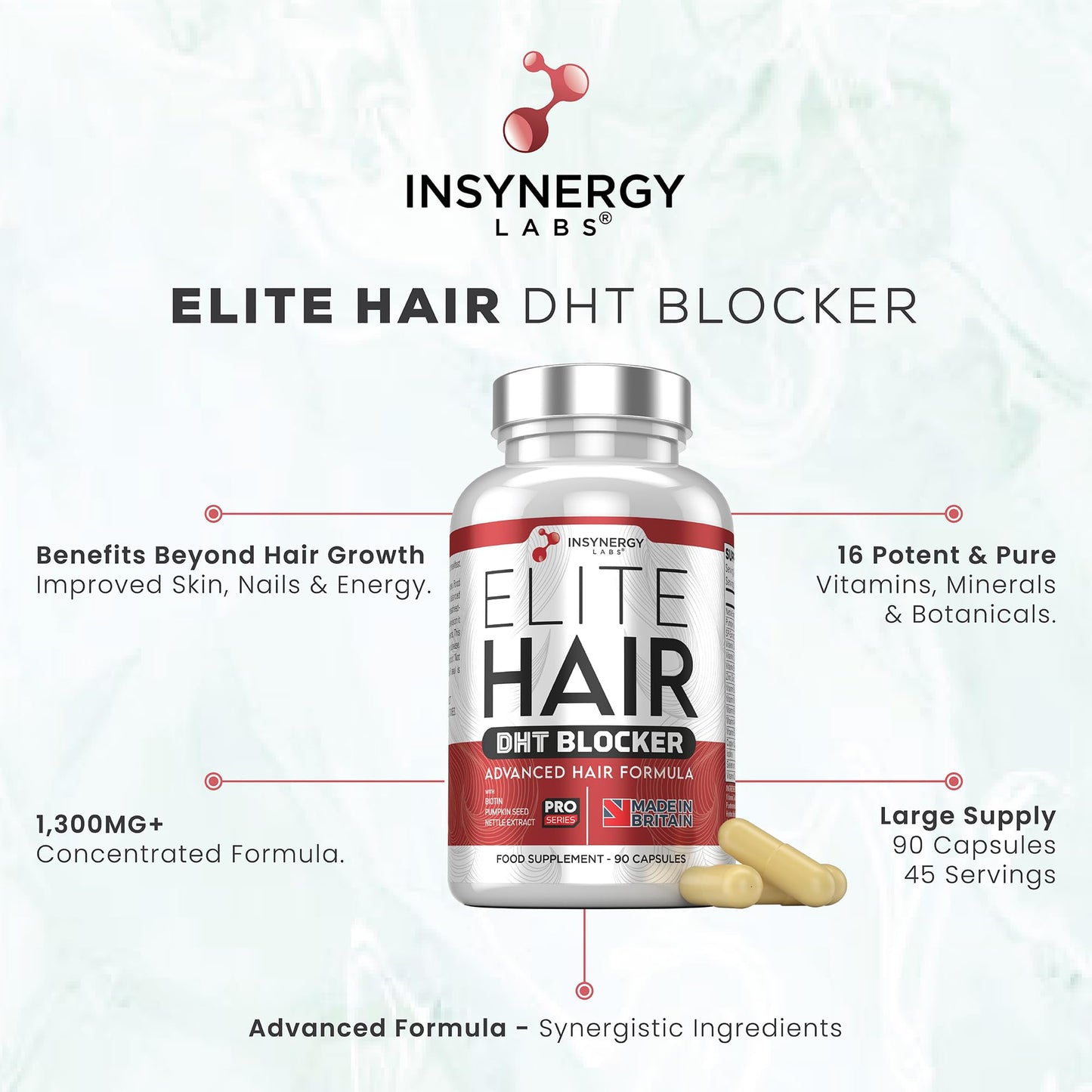 DHT Blocker Elite Hair, Hair Growth Supplement | #1 Advanced Hair Supplements for Women & Men | DHT Blocker Tablets Hair Growth Vitamins | 90 Capsules 16 Ingredients in 1
