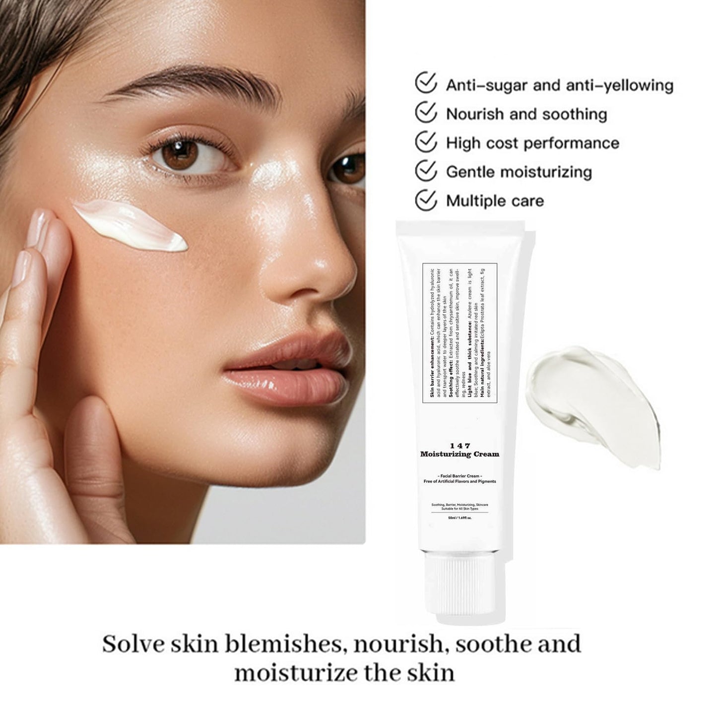 Tianyue 147 Relief Cream, 147 Relief Anti-Sugar And Anti-Oxidation Cream, Skin Barrier Repair Cream,Soothing Face Moisturiser Cream,to Solve Skin Defects And Moisturize The Skin 50ml