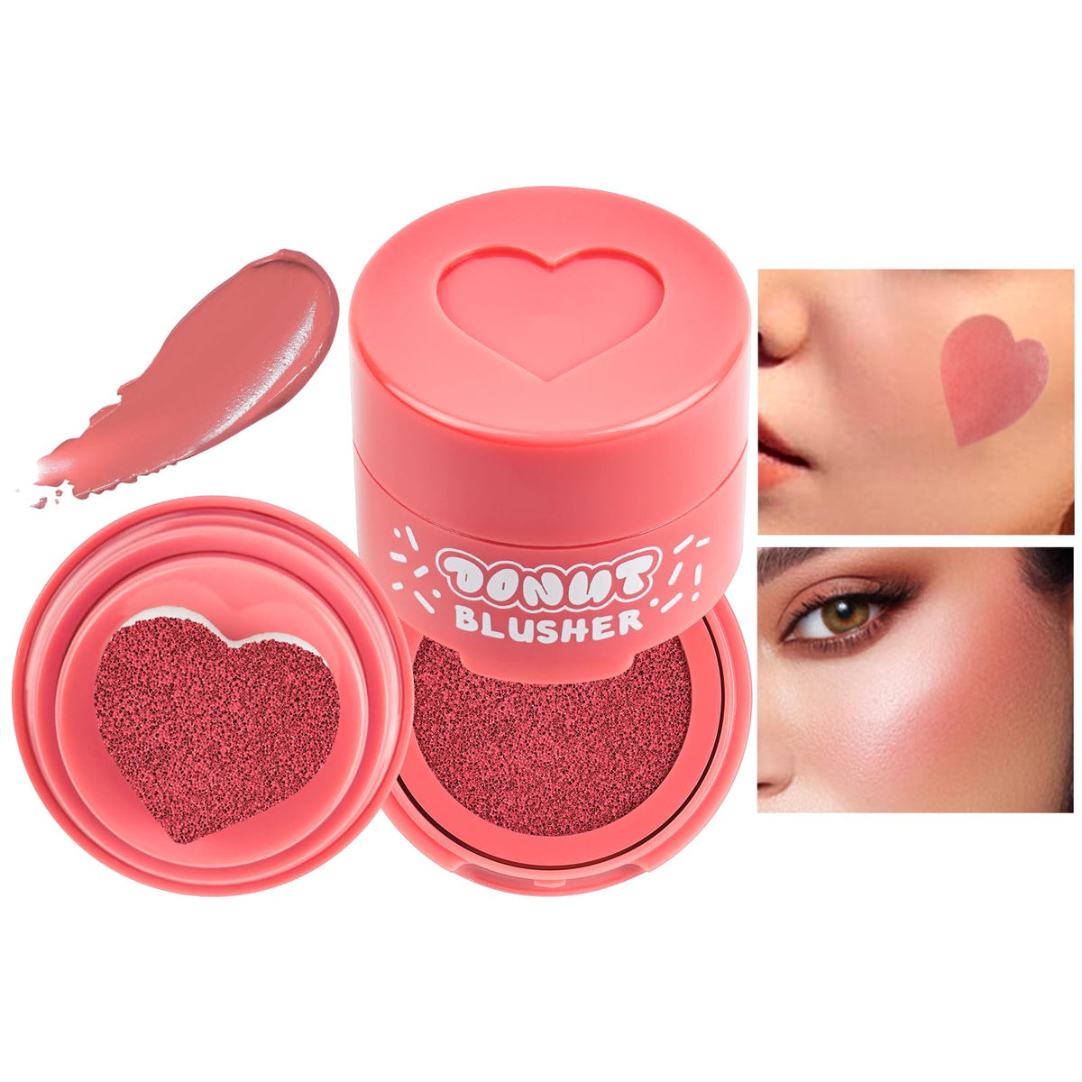 LOPHE Heart Stamp Blush, Stamp Blush with Heart Shaped Applicator, Air Cushion Blusher, Moisturizing Cheek Tint Blushers for Cheeks Make Up, Natural-Look Cheek Tint Set Long Lasting Makeup (#02)