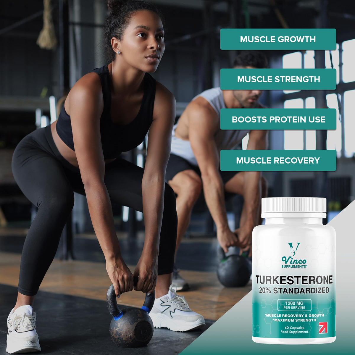 Vinco Supplements Vinco Turkesterone Supplements - 60 Capsules - 1200mg Ajuga Turkestanica, Bodybuilding Supplements for Muscle Growth, Muscle Building Supplement - 20% Standard Extract, Vegan, Gluten Free - Made in UK