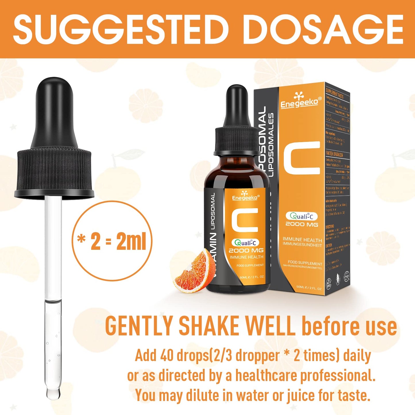 Enegeeko Liposomal Vitamin C Liquid 2000mg – High Absorption Vegan Formula for Immune & Antioxidant, Non-GMO, Gluten & Soy Free (60 ml (Pack of 2))