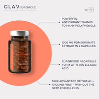 CLAV 1000mg Pomegranate Extract per Daily Dose | Rich in Polyphenols & 40% Ellagic Acid | 60 Capsules Vegan | Made in Germany