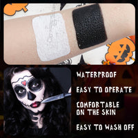 MAINT-CÖLLINTEC White Black Face Paint Makeup Halloween 100g, Halloween Make Up Kit Kids Adults, Halloween Face Paints Kit for Children, Skeleton Zombie Clown Makeup Halloween, Body Paint for Fancy Dress, Festivals