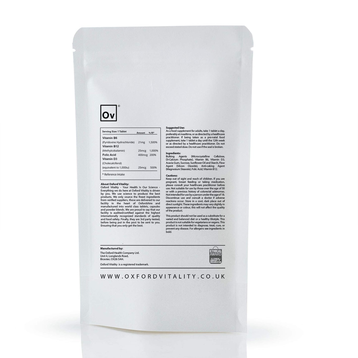 Neuro Vitamins | Natural Brain Support Supplement for Memory with Vitamin B6, B12, Folic Acid & D3 | Oxford Vitality