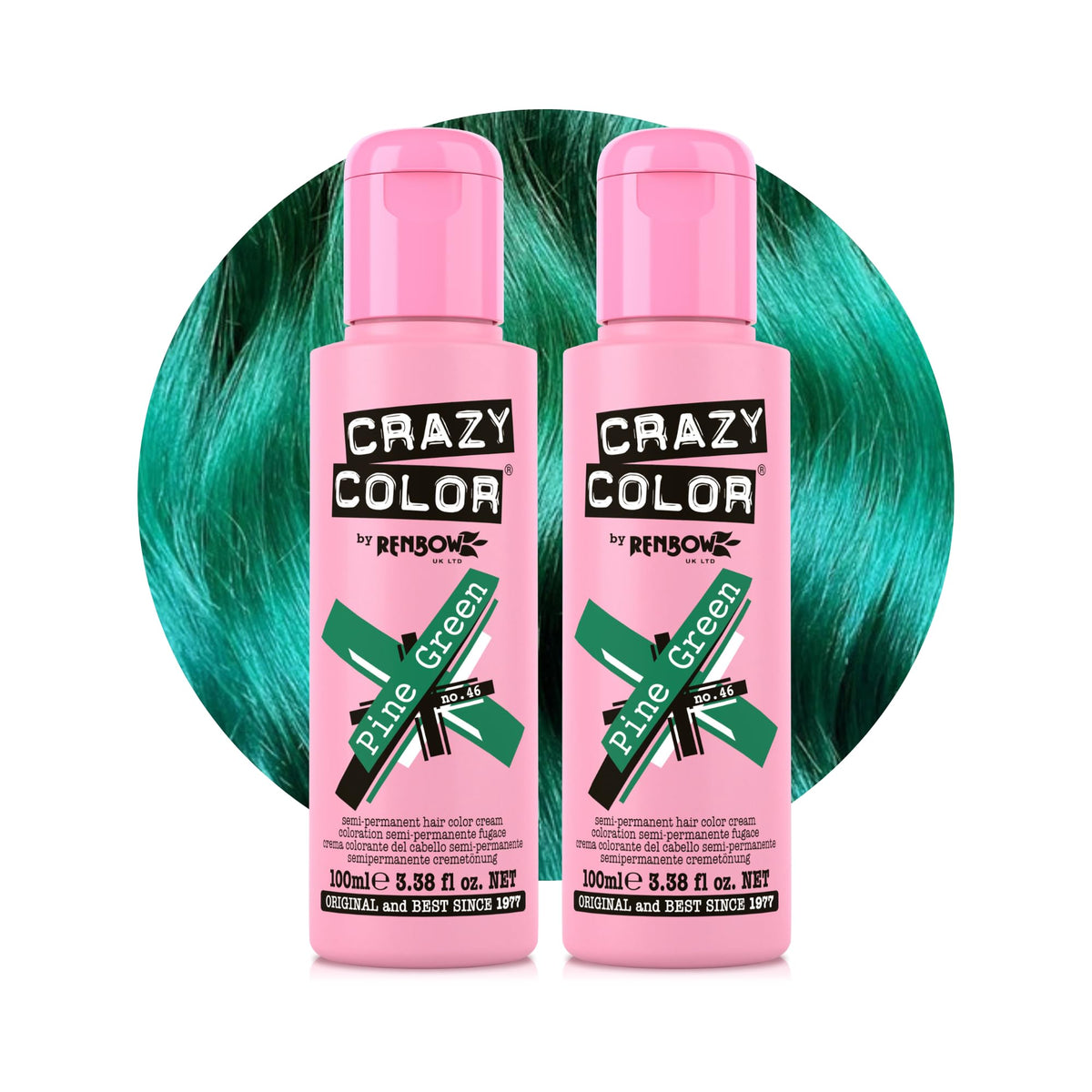 Crazy Color Vibrant Pine Green Semi-Permanent Duo Hair Dye. Highly Pigmented Dark Green Conditioning & Oil Nourishing Vegan Formula | No Bleach or Ammonia | 200ml