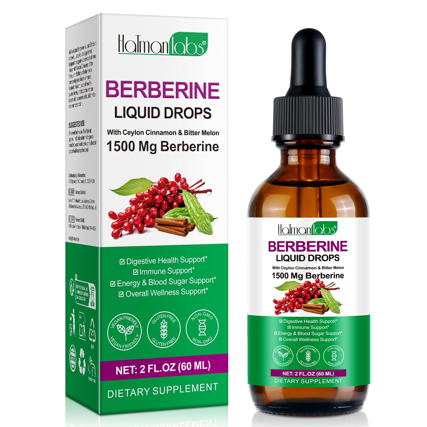 jollifish Berberine Liquid Drops, Berberine Supplement with High Strength Support Energy, Gut Health, Immune System & Metabolism Support, Health Supplement & Vitamins for Women & Men, Sugar Free, Non-GMO - 60ml